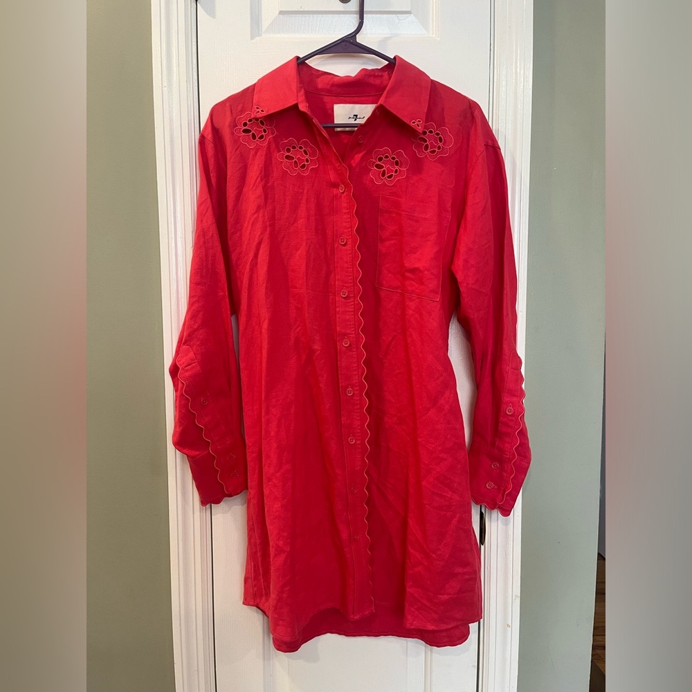 Scalloped Shirt Dress In Geranium Size XS B1 - Picture 6 of 12